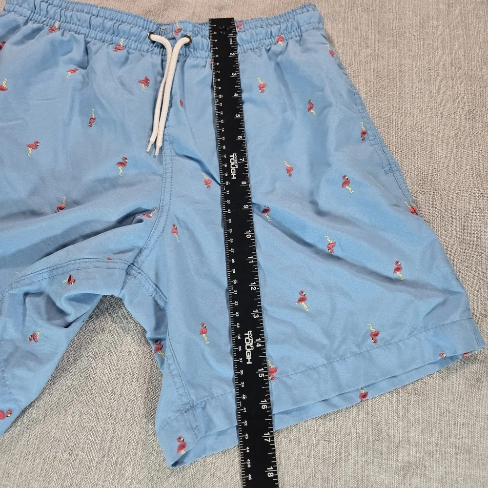 Surf Style Mens Medium Embroidered Flamingo Swim Shorts Trunks Beach Pool EUC